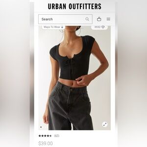 Urban Outfitters Charcoal Tie-Front Crop Top